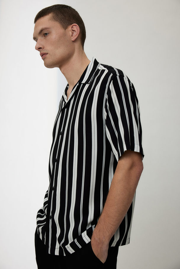 H&M Casual Overhemd Met Dessin Zwart/wit Gestreept