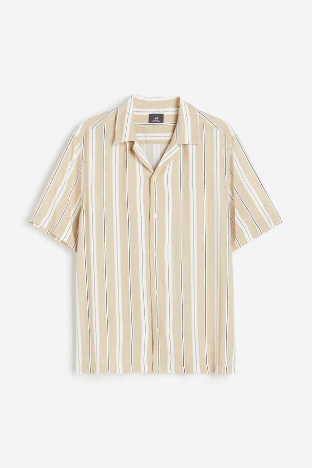H&M Patterned Resort Shirt Beige/white Striped