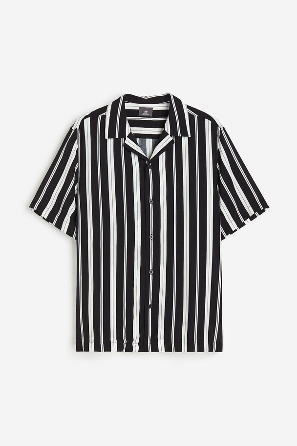 H&M Patterned Resort Shirt Black/white Striped