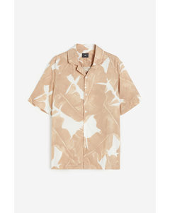 Relaxed Fit Patterned Resort Shirt Beige/leaf-patterned