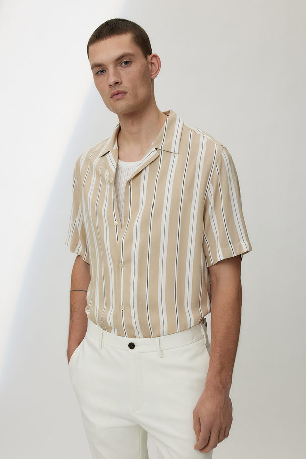 H&M Mønstret Resortskjorte Beige/hvit Stripet