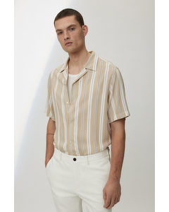 Mønstret Resortskjorte Beige/hvit Stripet