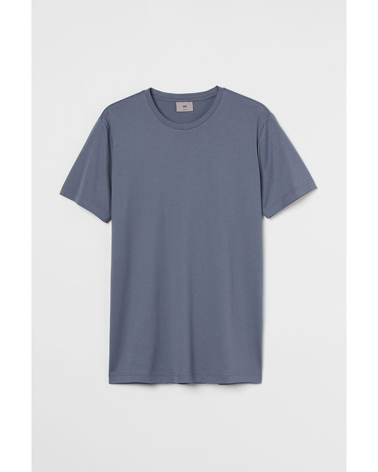 H&M Slim Fit Premium Cotton T-shirt Pigeon Blue