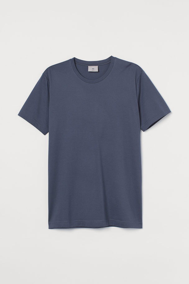 H&M T-shirt I Premium Cotton Slim Fit Stålblå