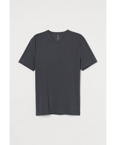 T-shirt Met V-hals - Slim Fit Donkergrijs