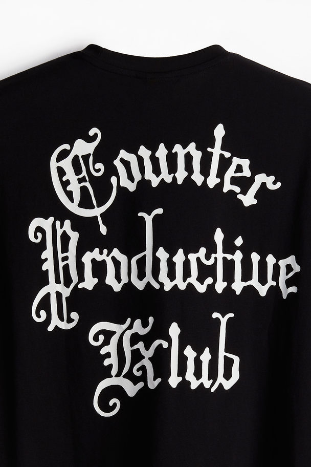 H&M Regular Fit Printed T-shirt Black/counter Productive Club