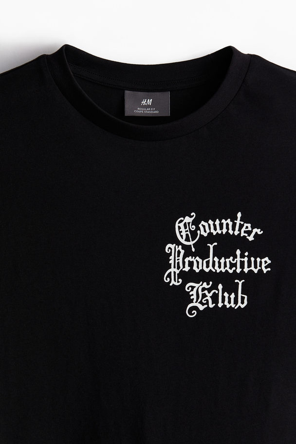 H&M T-shirt Med Tryck Regular Fit Svart/counter Productive Club