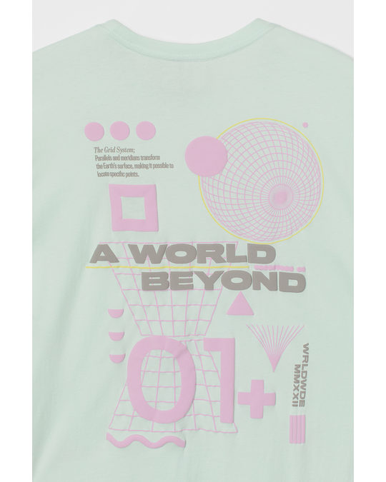 H&M Printed T-shirt Light Turquoise/a World Beyond