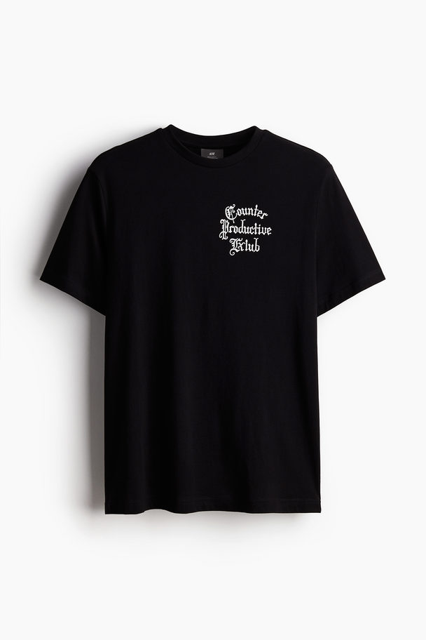 H&M Regular Fit Printed T-shirt Black/counter Productive Club