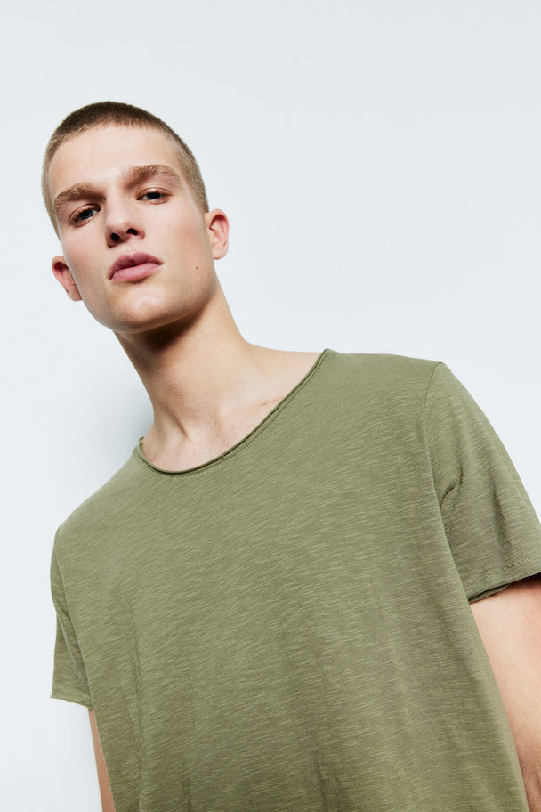 H&M T-shirt Med Rullede Kanter Kakigrøn