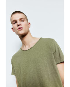 T-shirt Med Rullekanter Kakigrønn