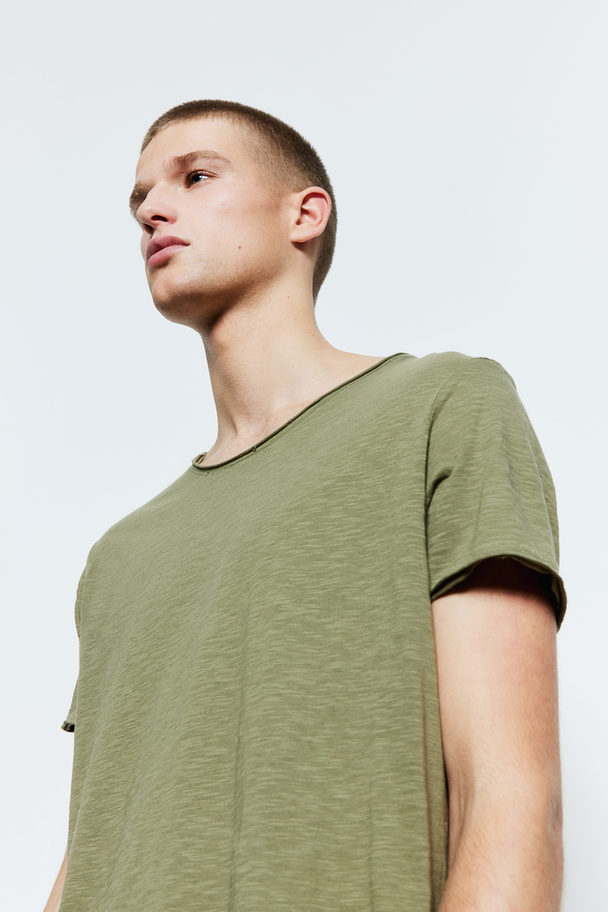 H&M T-Shirt mit Rollkanten Khakigrün