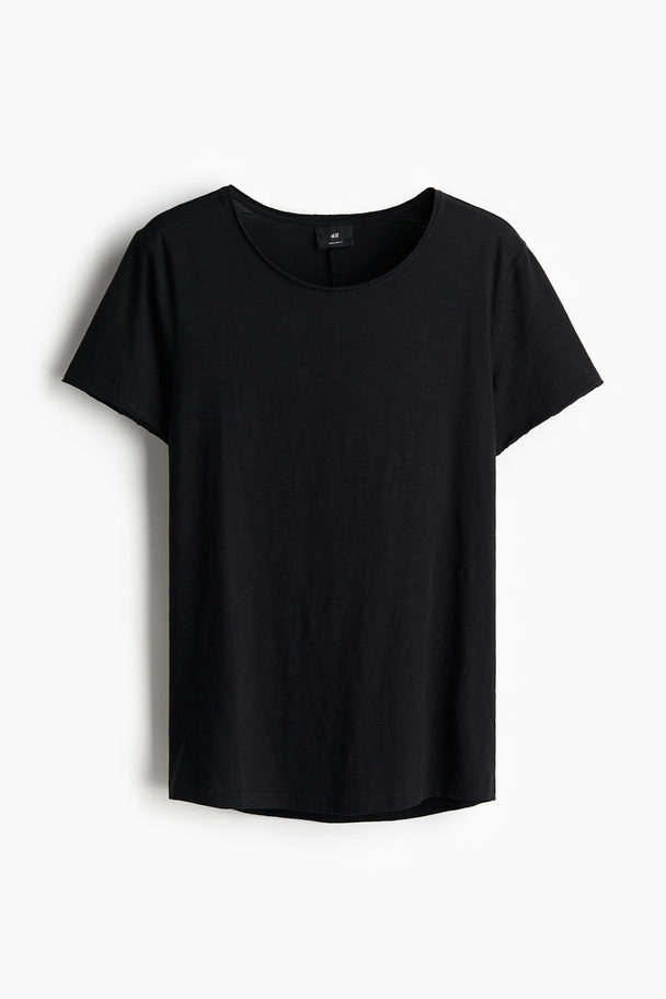 H&M T-Shirt mit Rollkanten Schwarz