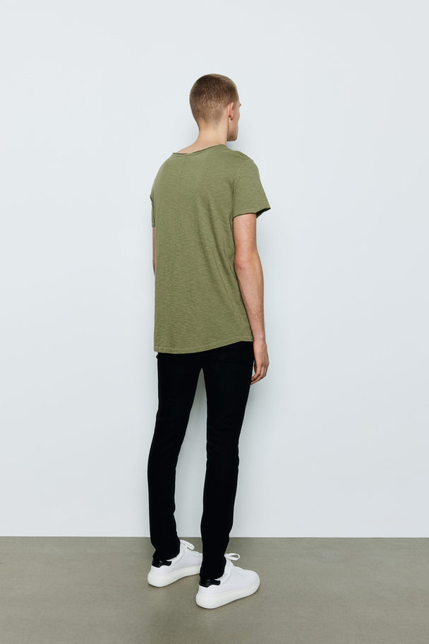 H&M Roll-edge T-shirt Khaki Green