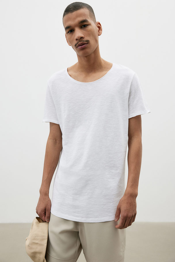 H&M T-Shirt mit Rollkanten Weiß