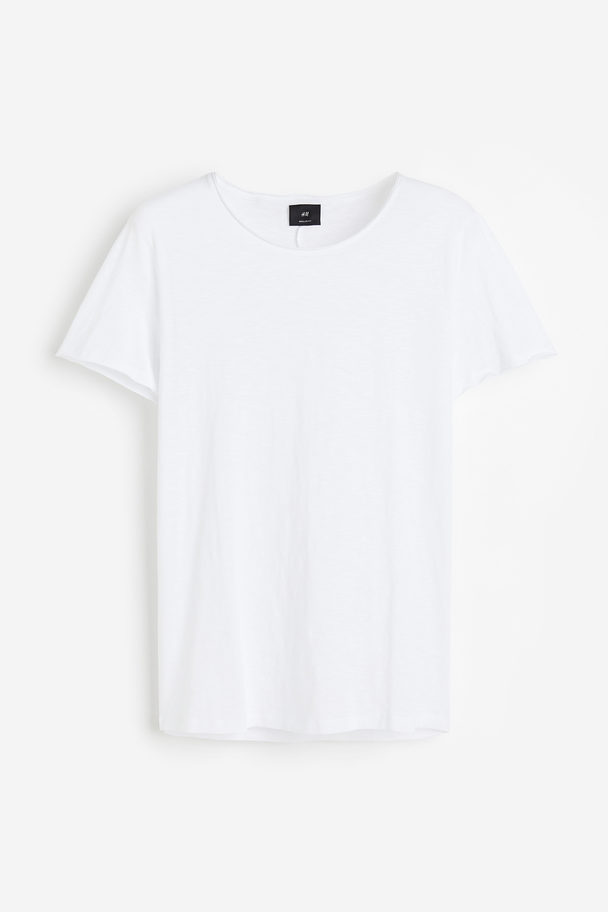 H&M T-Shirt mit Rollkanten Weiß