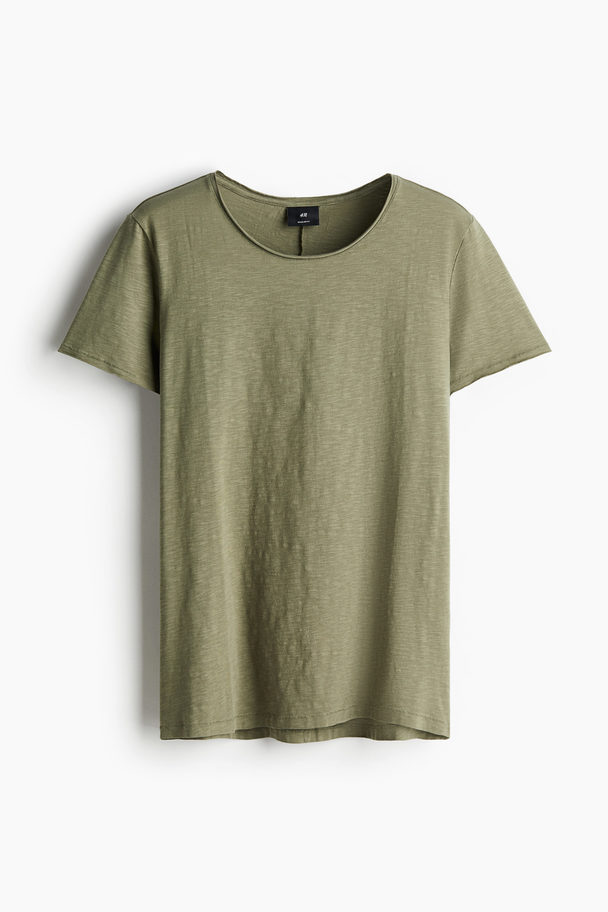 H&M Roll-edge T-shirt Khaki Green