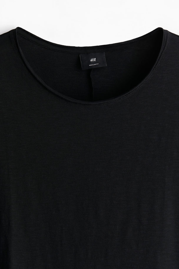 H&M T-shirt Med Rullede Kanter Sort