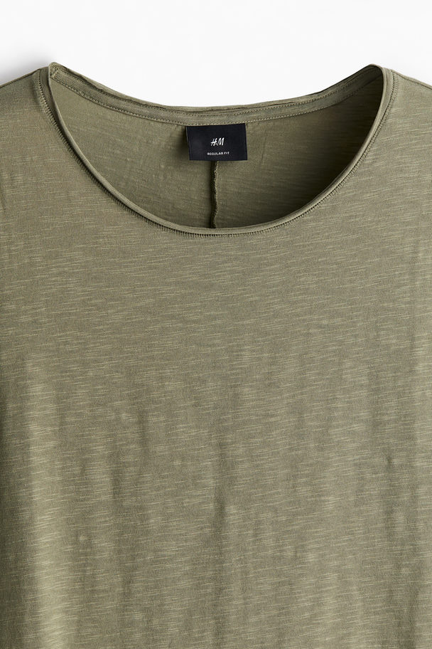H&M T-shirt Met Oprollende Randjes Kakigroen