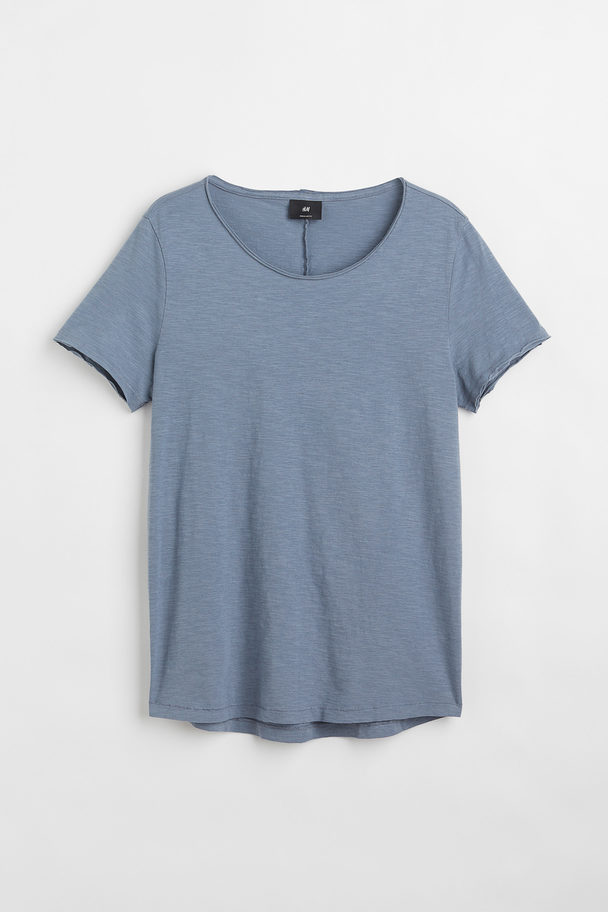 H&M T-shirt Met Oprollende Randjes Staalblauw