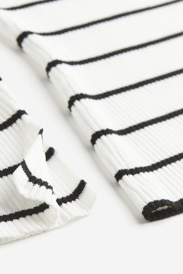 H&M Square-neck Rib-knit Top White/black Striped