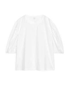 Puff-sleeve Jersey Top White