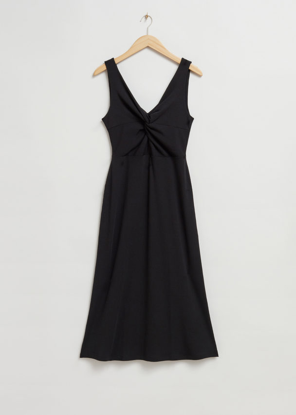 & Other Stories Ribbed Twist-front Midi Dress Black Ribbed