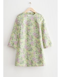 Open Back Jacquard Mini Dress Green/lilac Florals