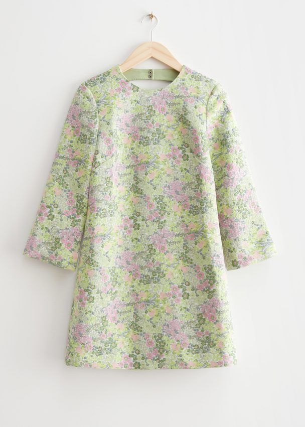 & Other Stories Open Back Jacquard Mini Dress Green/lilac Florals