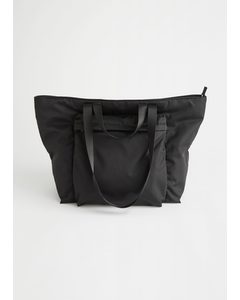 Nylon Front Pocket Tote Bag Black