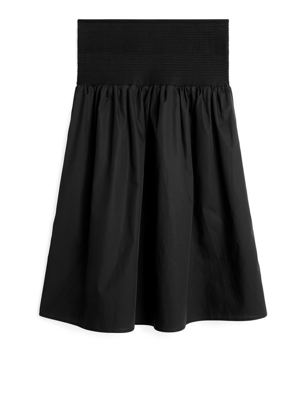 ARKET Shirred Cotton Skirt Black