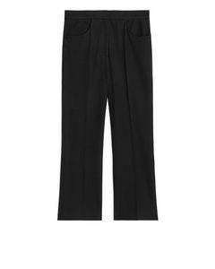 Cropped Stretch Cotton Trousers Black