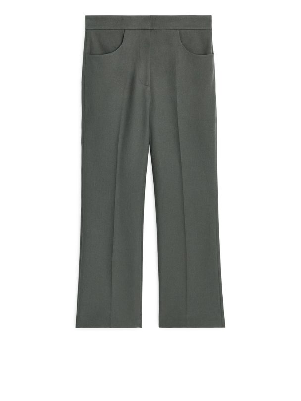 Arket Cropped Stretch Cotton Trousers Grey