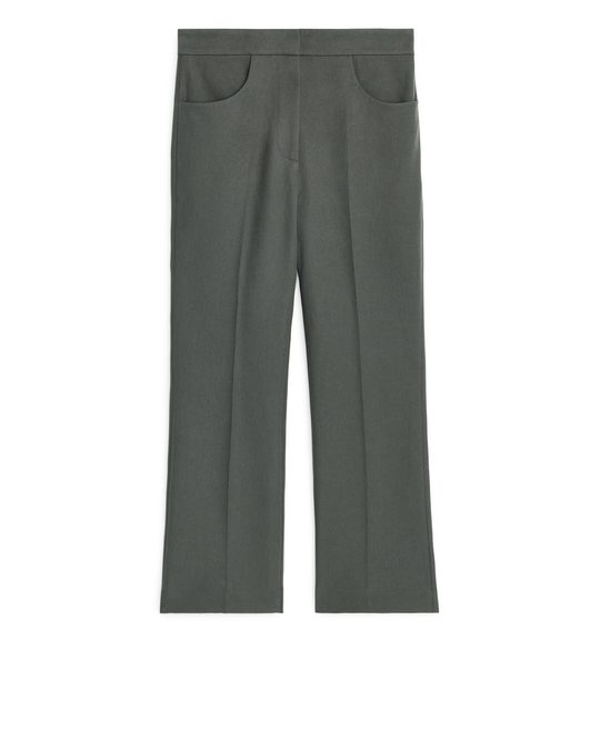 Arket Cropped Stretch Cotton Trousers Grey