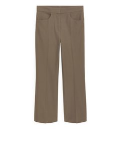 Cropped Stretch Cotton Trousers Brown