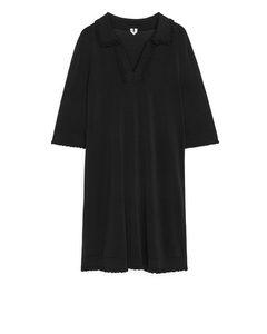 Frill-Detail Knitted Dress Black