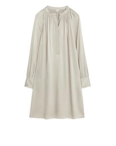 Long-Sleeved Satin Dress Light Grey