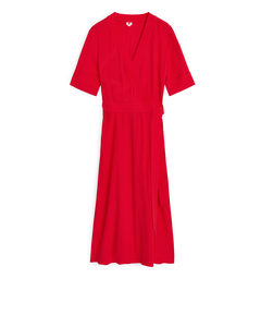 Flared Wrap Dress Red