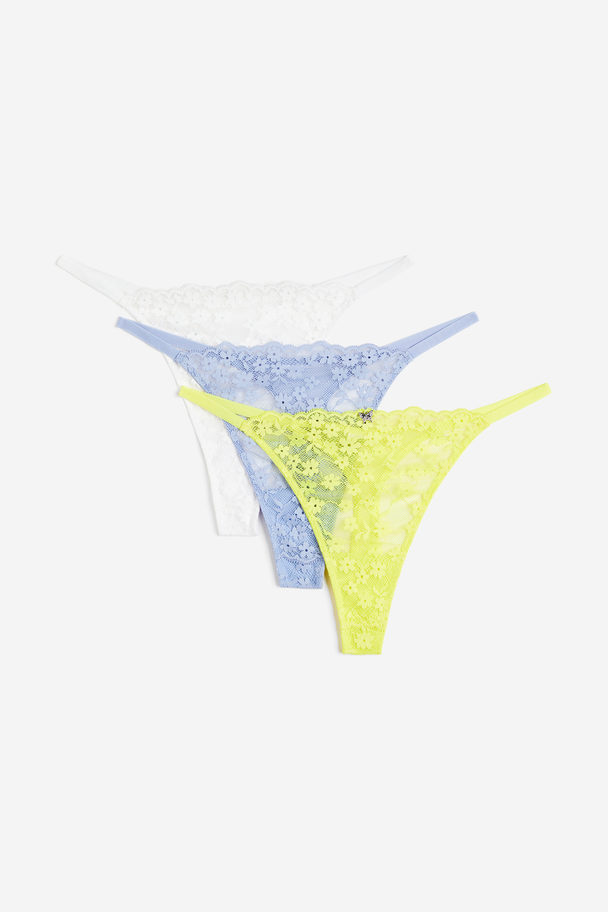 H&M 3-pack Lace Thong Briefs White/light Blue/yellow