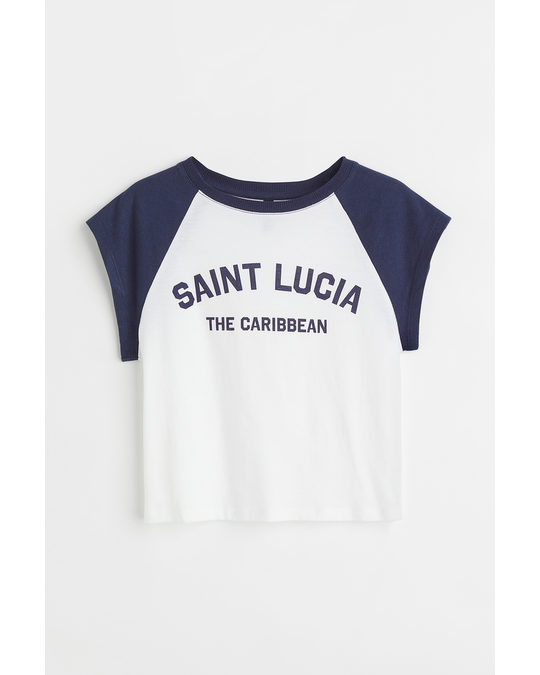 H&M Printed Cropped Top White/saint Lucia