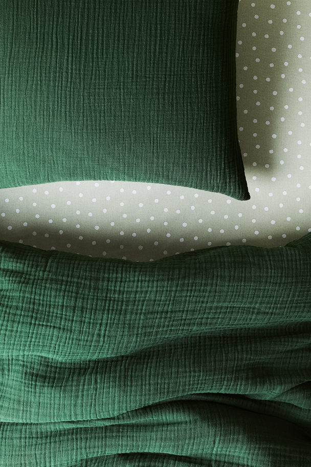 H&M HOME Patterned Cotton Fitted Sheet Light Green/dots