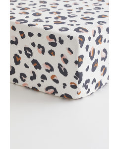 Patterned Cotton Fitted Sheet White/leopard Print