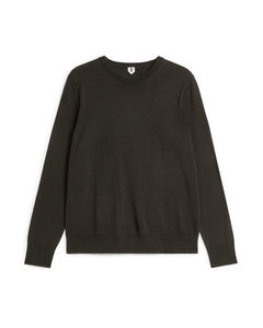 Fint Strikket Sweater I Merinould Mørkebrun