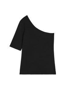 One-shoulder Fitted Jersey Top Black
