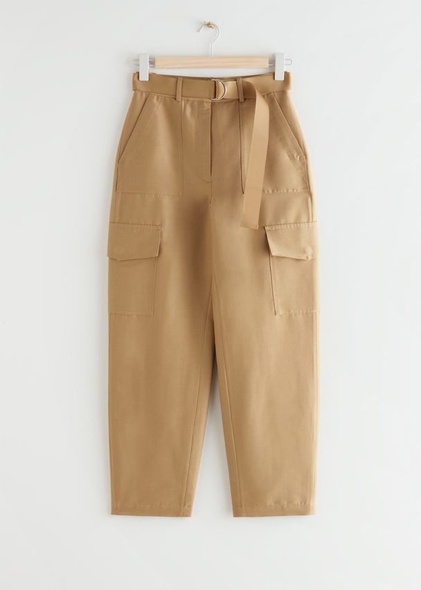 & Other Stories Relaxed Belted Trousers Beige