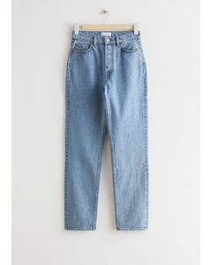 Taps Toelopende Jeans Met Middelhoge Taille Blauw