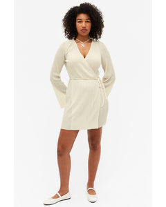 Textured Short Wrap Dress Off-white