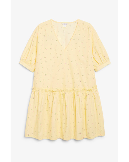 Monki Oversized Cotton Mini Dress Yellow Floral