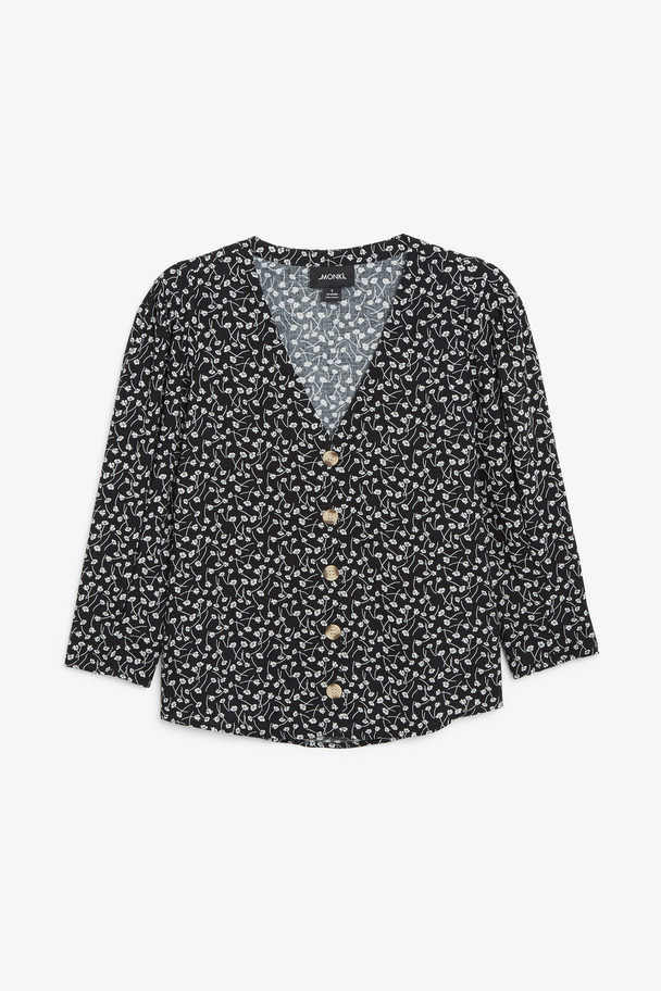 Monki Puff Sleeve Blouse Black With Floral Print