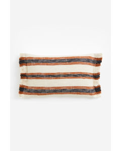 Fringed Cushion Cover Light Beige/striped
